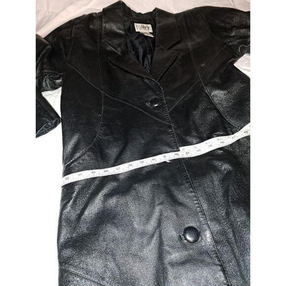 GORGEOUS THICK Matrix style Liz Baker Essentials Leather Black TrenchCoat Sz S-M - Picture 5 of 12
